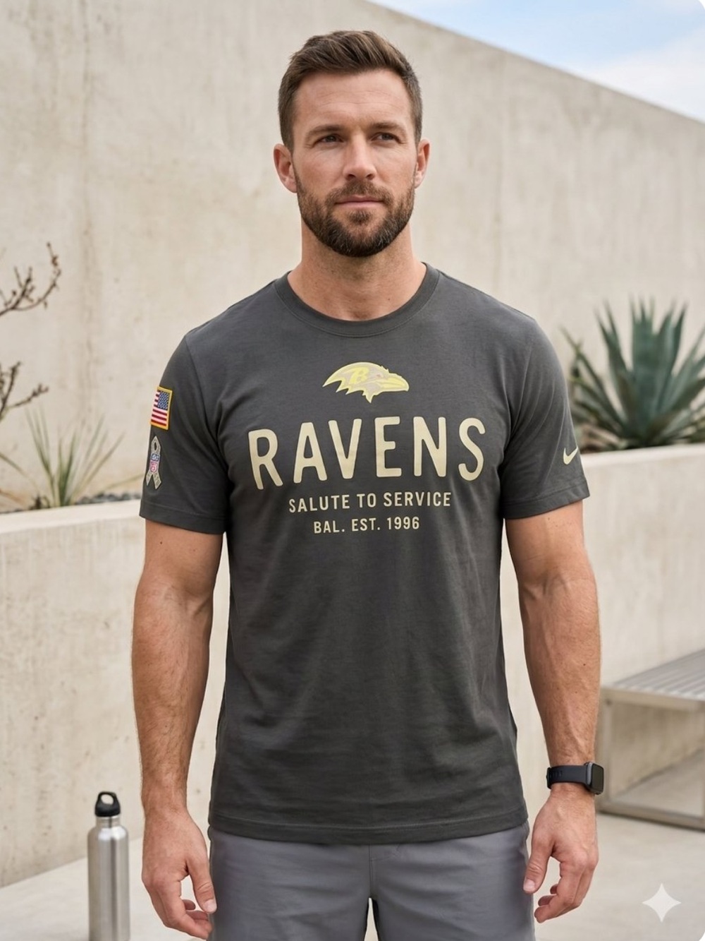 Baltimore Ravens Nike Salute to Service Dri-FIT t-shirt patch green tan M new